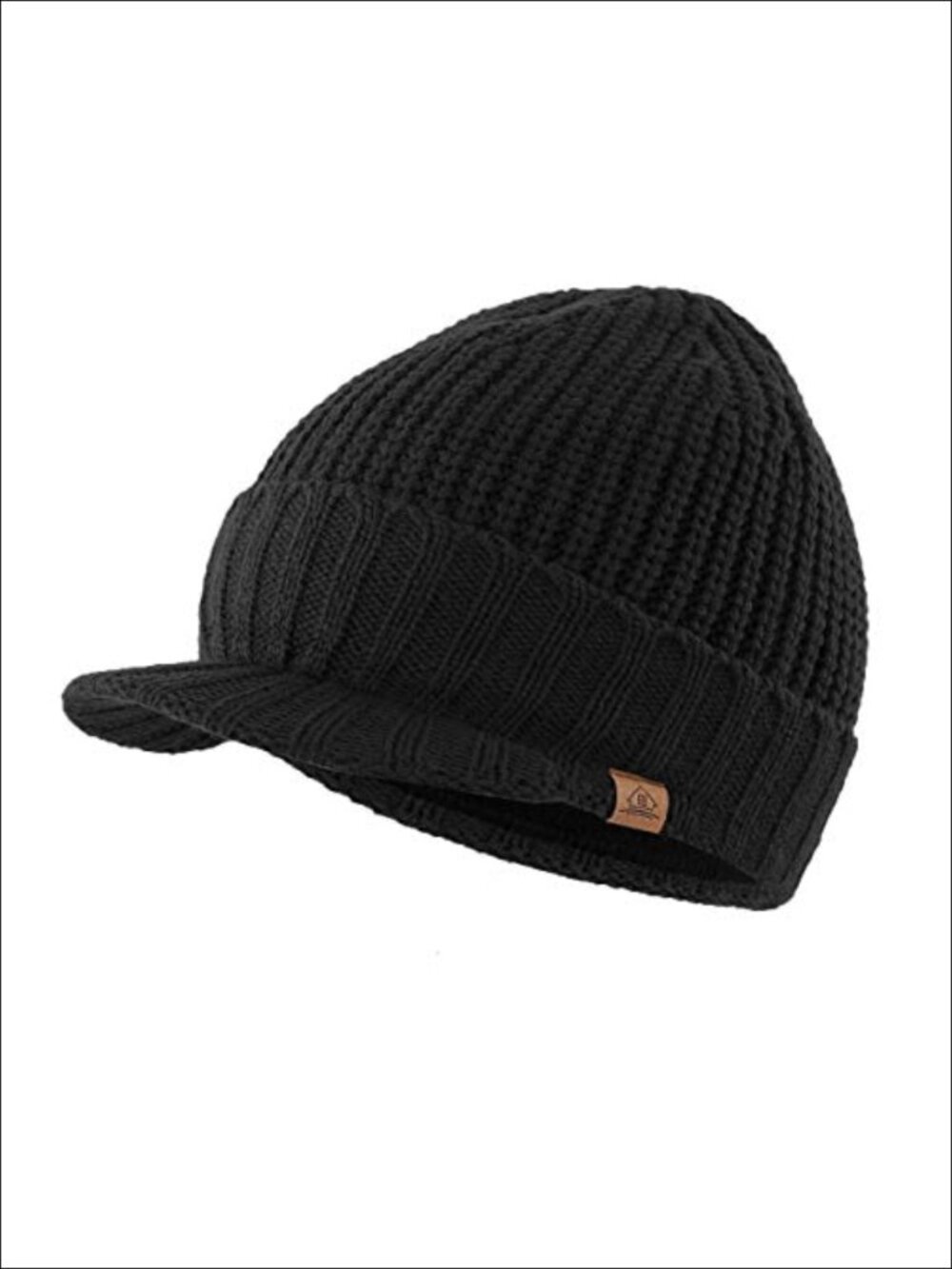 Men's Thick Knit Beanie Cap with Visor Newsboy Winter Hat Acrylic Wool Fleece